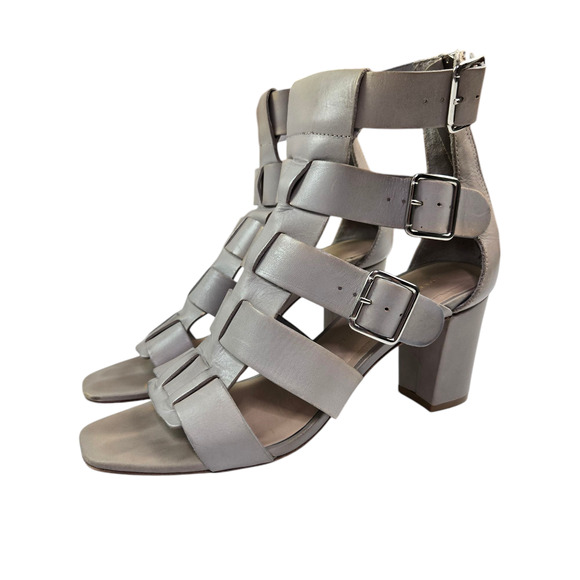 Loeffler Randall Gladiator Block Heels Size 7 Gray Buckle Leather - Picture 1 of 10